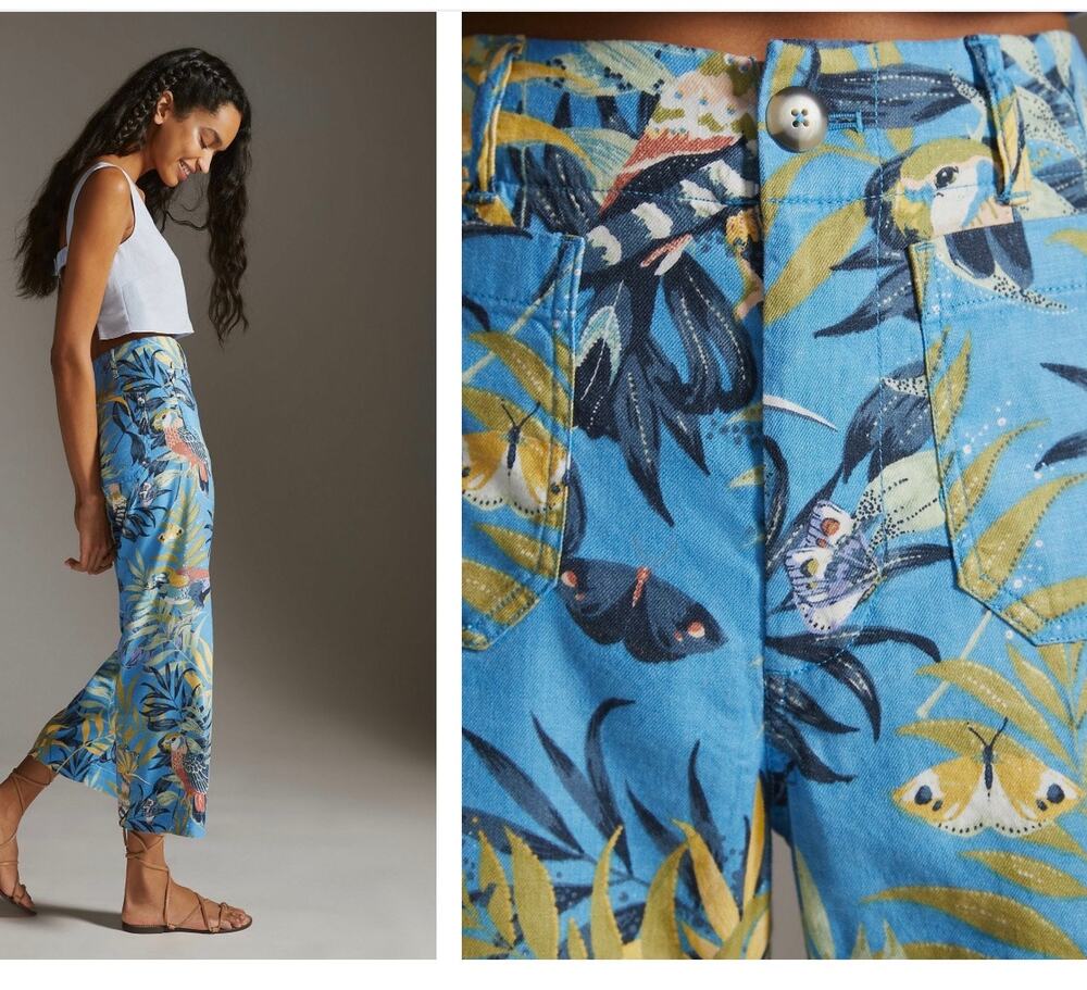 ANTHROPOLOGIE Maeve The Colette Wide Leg Cropped Linen Blend Pants Size 00